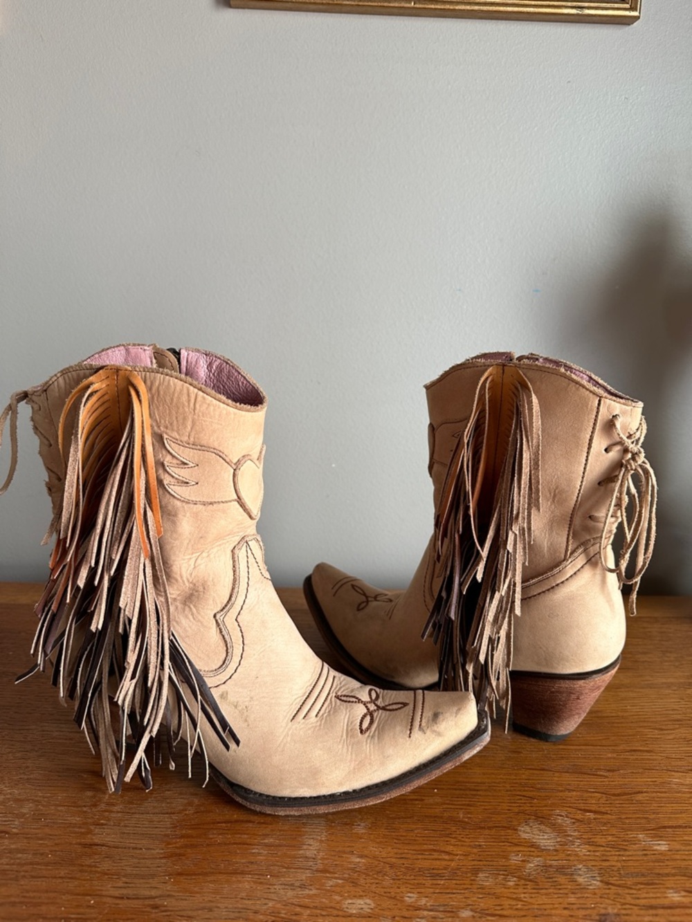 Junk Gypsy Tan Fringe Heart Western Ankle Boots